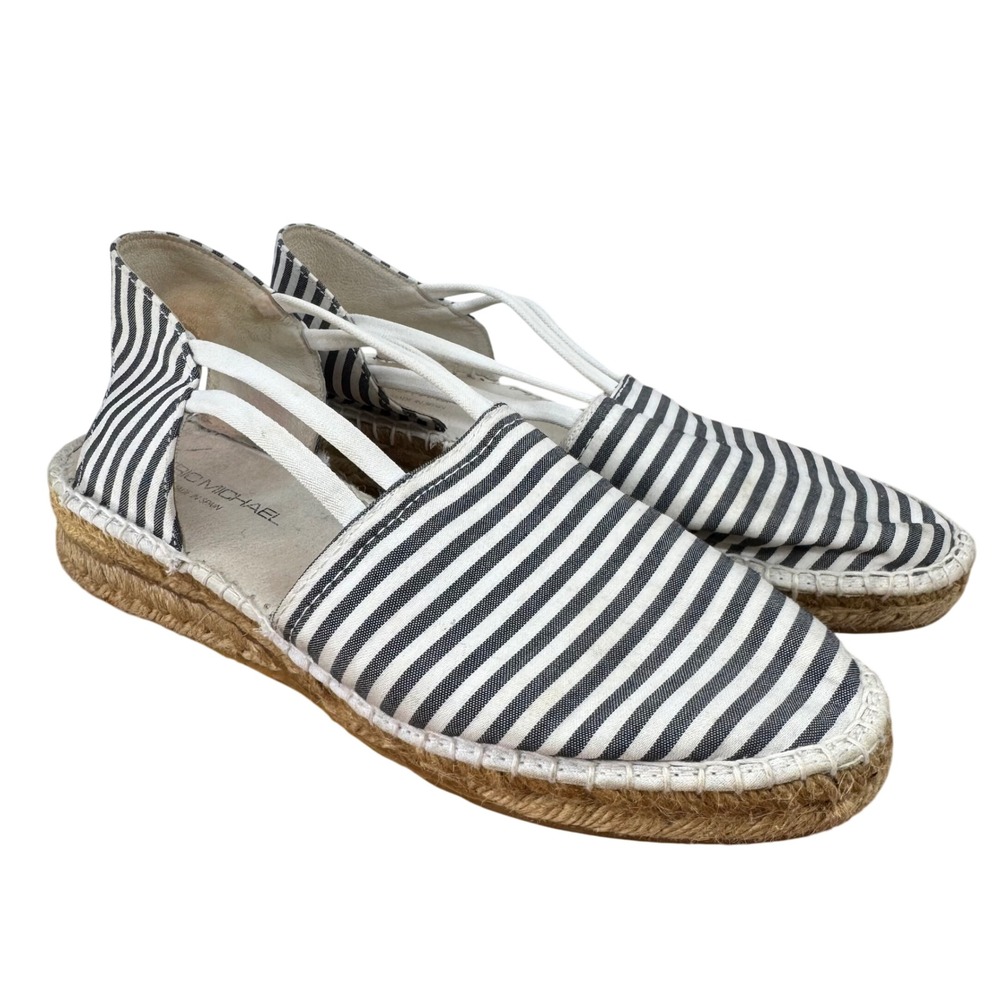 Eric Michael‎ Women's Espadrille Wedge Sandals Size 39 8.5 Striped Blue White
